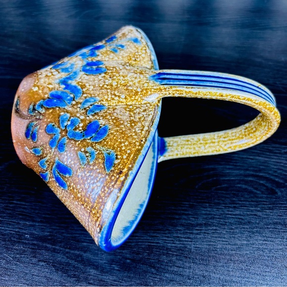 Vintage Studio Earthenware Basket Bowl, Blue Floral Glaze 8" Gray Brown Blue - Picture 9 of 14